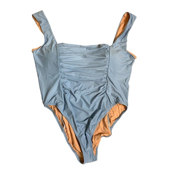 J.Crew Square Neck Bathing Suit Women’s Size 22 One Piece Ruching Blue BF179 New - Picture 1 of 10